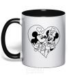 Mug with a colored handle Mickey Mouse is in love b&w black фото