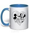 Mug with a colored handle Mickey Mouse is in love b&w royal-blue фото