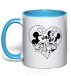 Mug with a colored handle Mickey Mouse is in love b&w sky-blue фото