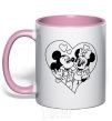 Mug with a colored handle Mickey Mouse is in love b&w light-pink фото