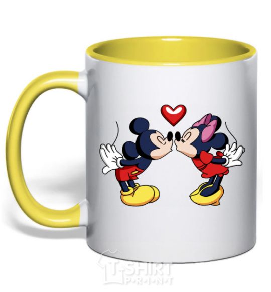 Mug with a colored handle Mickey Mouse love yellow фото