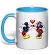 Mug with a colored handle Mickey Mouse love sky-blue фото