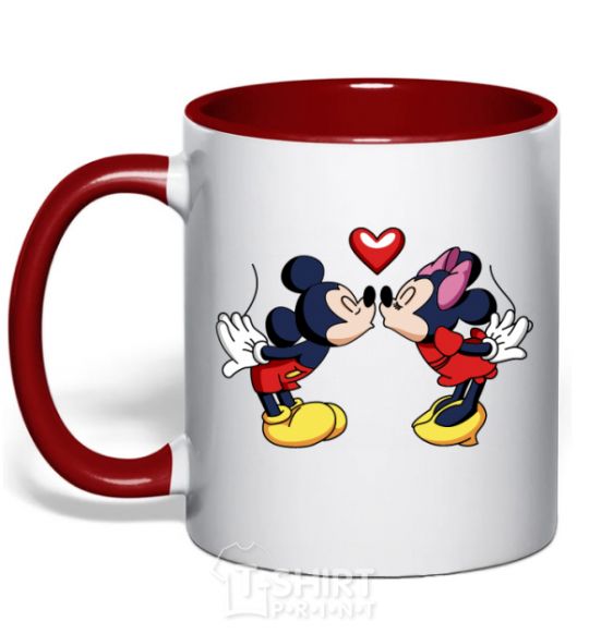 Mug with a colored handle Mickey Mouse love red фото