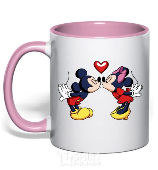 Mug with a colored handle Mickey Mouse love light-pink фото