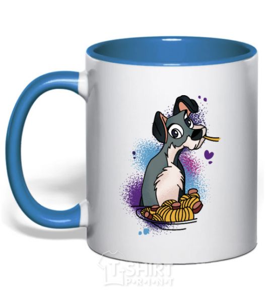 Mug with a colored handle Dog Noodle Lady and the Tramp royal-blue фото