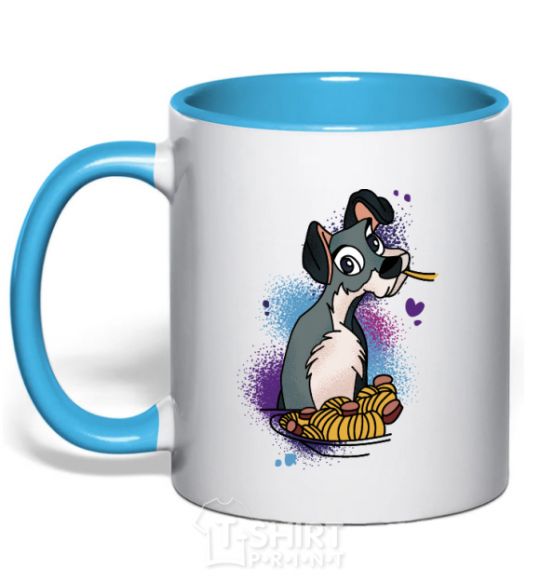 Mug with a colored handle Dog Noodle Lady and the Tramp sky-blue фото