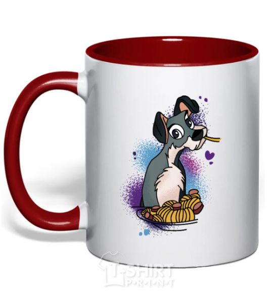 Mug with a colored handle Dog Noodle Lady and the Tramp red фото