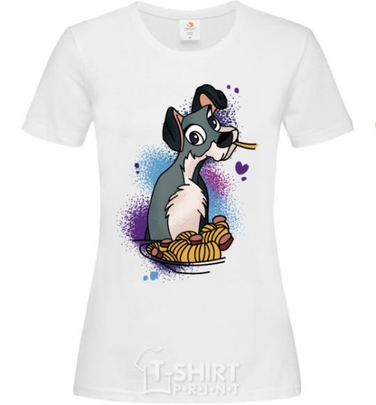 Women's T-shirt Dog Noodle Lady and the Tramp White фото