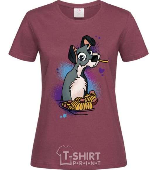 Women's T-shirt Dog Noodle Lady and the Tramp burgundy фото