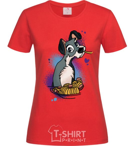 Women's T-shirt Dog Noodle Lady and the Tramp red фото