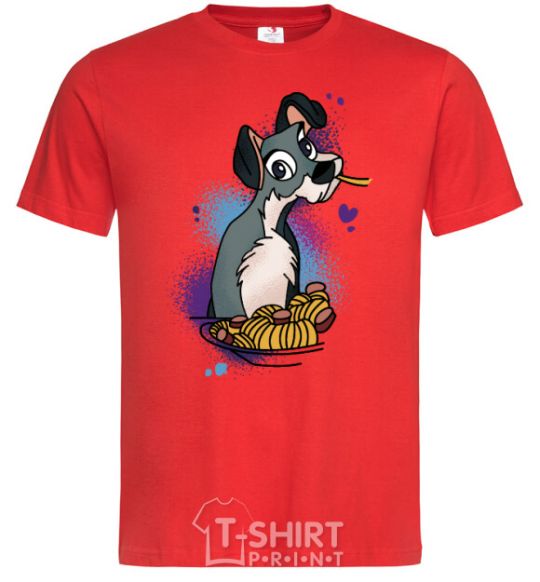 Men's T-Shirt Dog Noodle Lady and the Tramp red фото