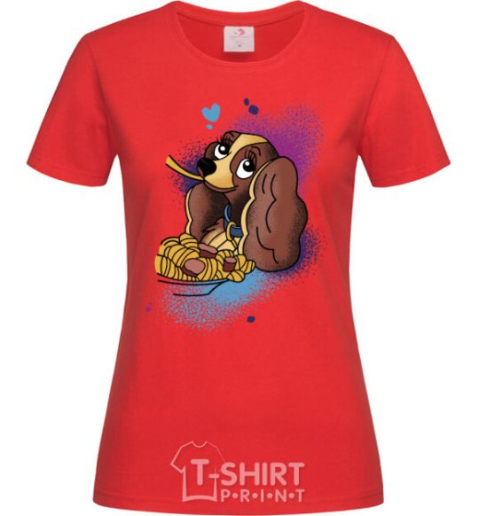 Женская футболка Собачка лапша Леди и бродяга Красный фото