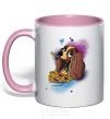 Чашка с цветной ручкой Собачка лапша Леди и бродяга Нежно розовый фото
