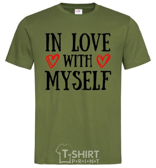 Мужская футболка In love with myself Оливковый фото
