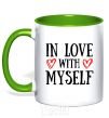 Mug with a colored handle In love with myself kelly-green фото