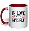 Mug with a colored handle In love with myself red фото