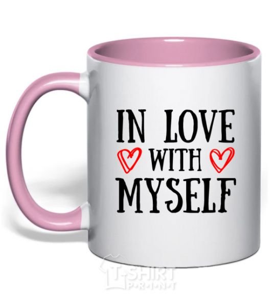 Mug with a colored handle In love with myself light-pink фото