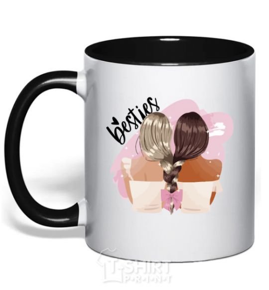 Mug with a colored handle Besties girlfriends black фото