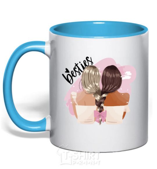 Mug with a colored handle Besties girlfriends sky-blue фото