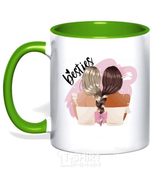Mug with a colored handle Besties girlfriends kelly-green фото