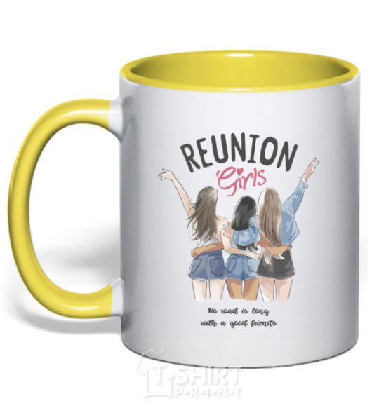 Mug with a colored handle Reunion girls yellow фото