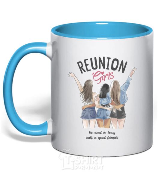 Mug with a colored handle Reunion girls sky-blue фото