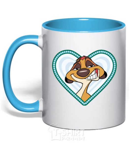 Mug with a colored handle Timon couples sky-blue фото