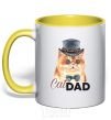 Mug with a colored handle Cat CatDAD yellow фото