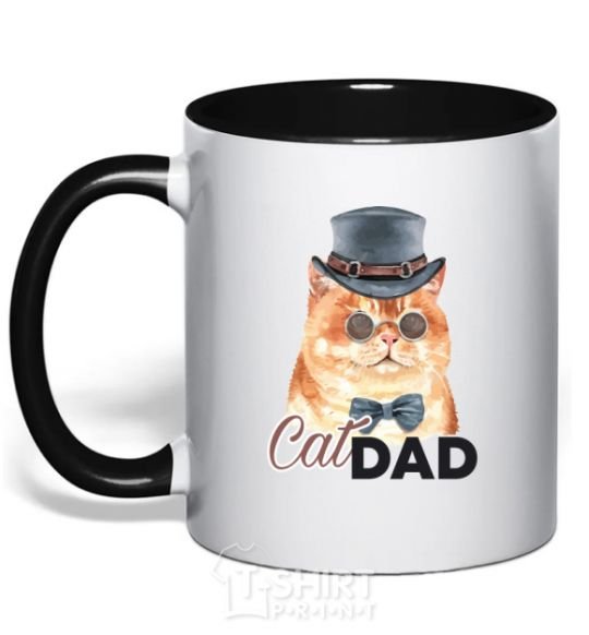 Чашка с цветной ручкой Кот CatDAD Черный фото