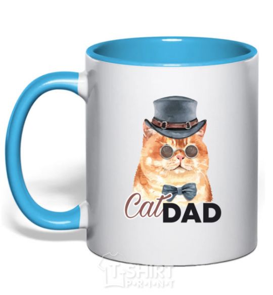 Mug with a colored handle Cat CatDAD sky-blue фото