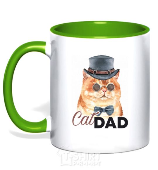 Mug with a colored handle Cat CatDAD kelly-green фото