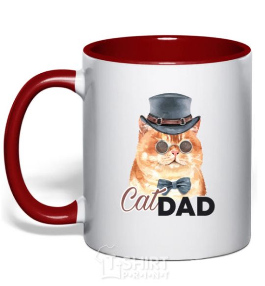 Mug with a colored handle Cat CatDAD red фото