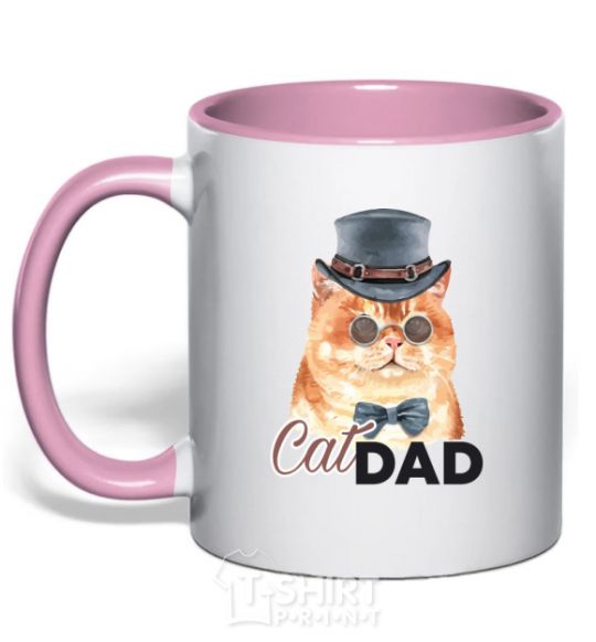 Mug with a colored handle Cat CatDAD light-pink фото