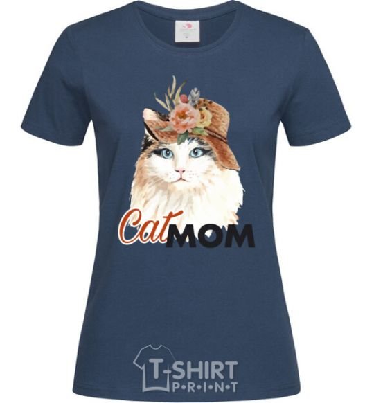 Women's T-shirt CatMOM navy-blue фото