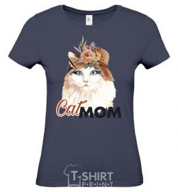 Women's T-shirt CatMOM navy-blue фото