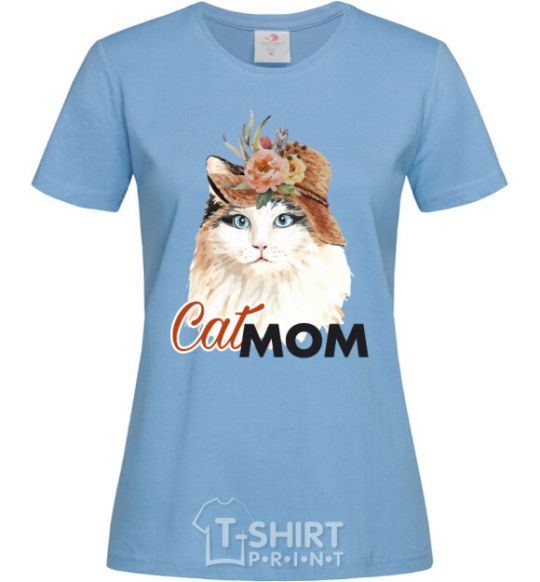 Women's T-shirt CatMOM sky-blue фото