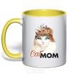 Mug with a colored handle CatMOM yellow фото