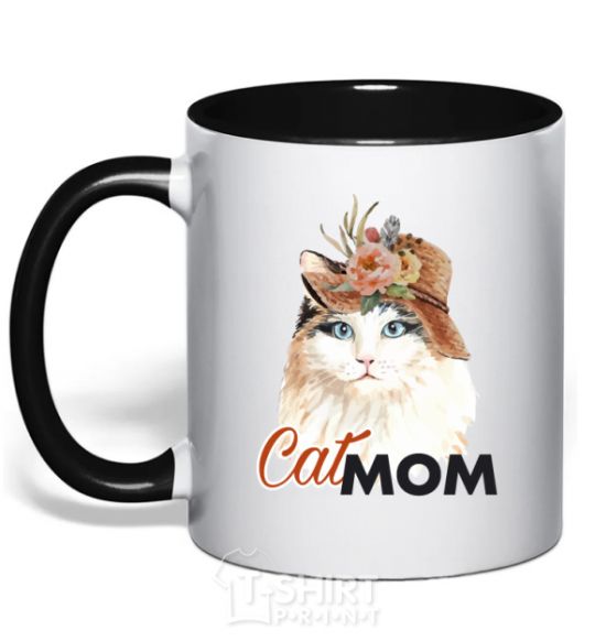 Чашка с цветной ручкой Кошка CatMOM Черный фото