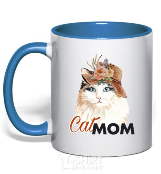 Mug with a colored handle CatMOM royal-blue фото