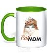 Mug with a colored handle CatMOM kelly-green фото