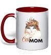 Чашка с цветной ручкой Кошка CatMOM Красный фото