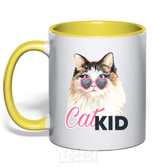 Mug with a colored handle Kitty CatKID yellow фото
