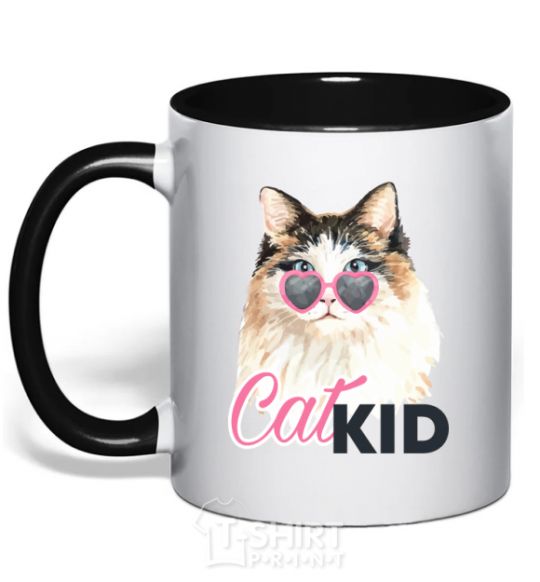 Mug with a colored handle Kitty CatKID black фото