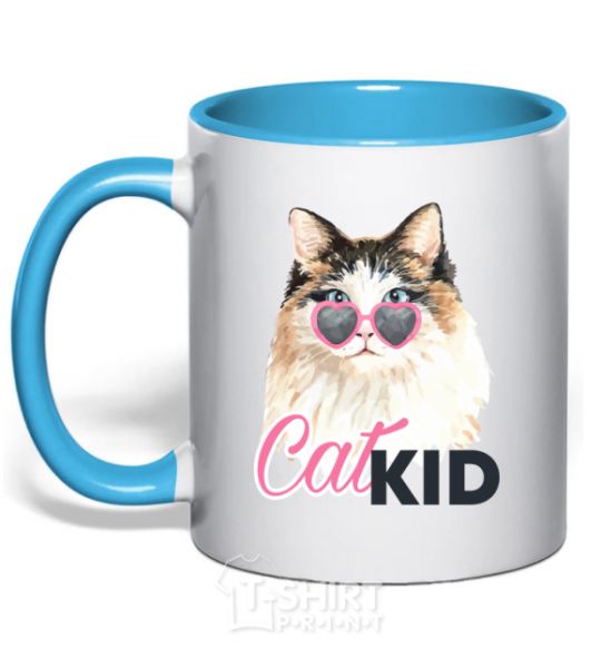Mug with a colored handle Kitty CatKID sky-blue фото