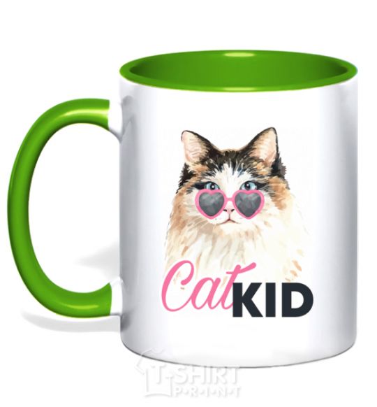 Mug with a colored handle Kitty CatKID kelly-green фото