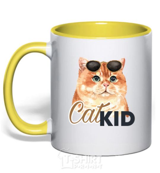 Mug with a colored handle CatKID yellow фото