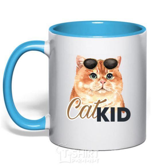 Mug with a colored handle CatKID sky-blue фото