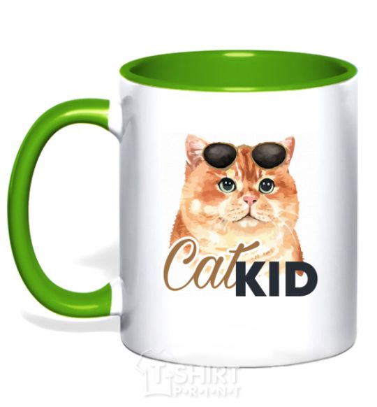 Mug with a colored handle CatKID kelly-green фото