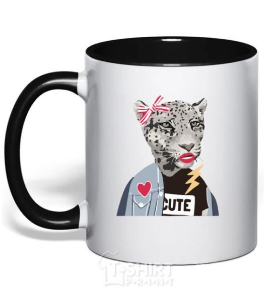 Mug with a colored handle Leopard mom black фото