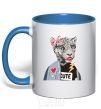 Mug with a colored handle Leopard mom royal-blue фото